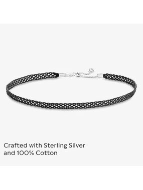 Authentic Pandora S925 ALE SS Black Woven Fabric Chocker Necklace